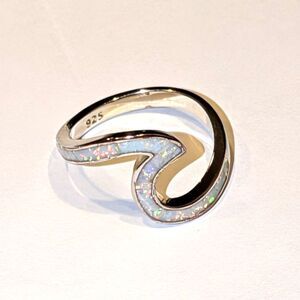 Sterling Silver White Opal Wave Ring, size 8